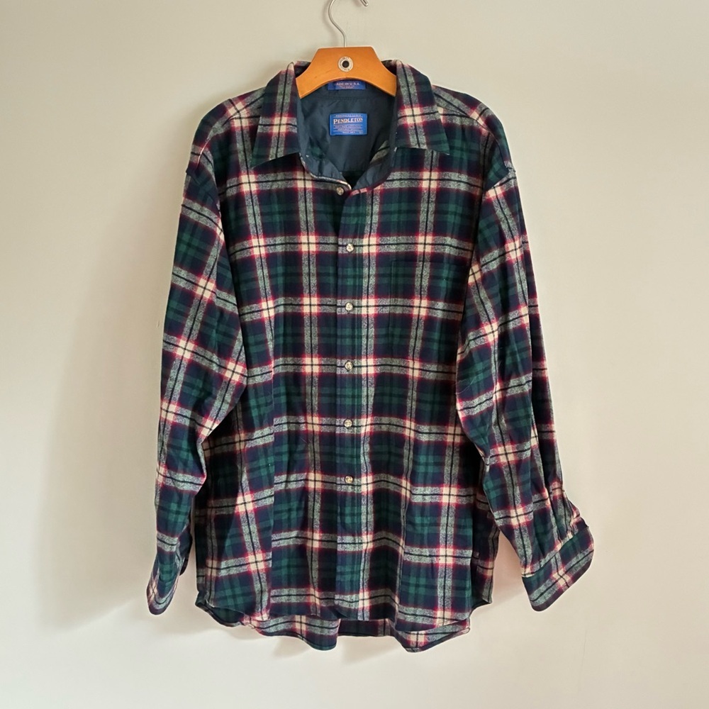 Pendleton Cabincore Flannel Green Plaid Shirt 100% Pure Virgin Wool Oversize Men